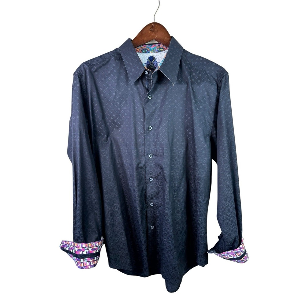 Robert Graham Flip Cuff Long sleeve Button down Shirt Mens Large Black‎